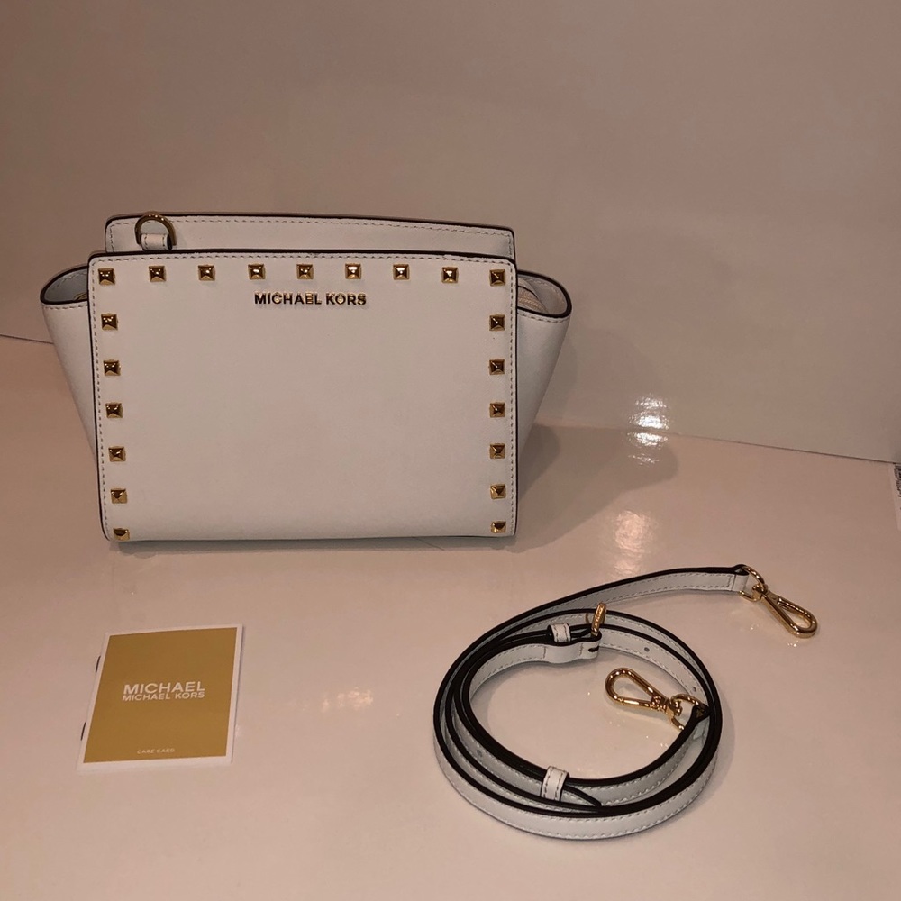 MICHAEL KORS white rockstud leather selma crossbody